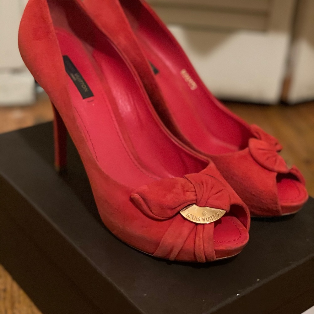 Louis Vuitton Red Catania Open Toe Pump